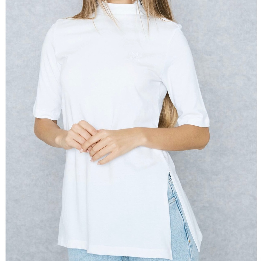 adidas White Short Sleeve Tee with Side Slits